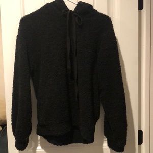 black fuzzy hoodie